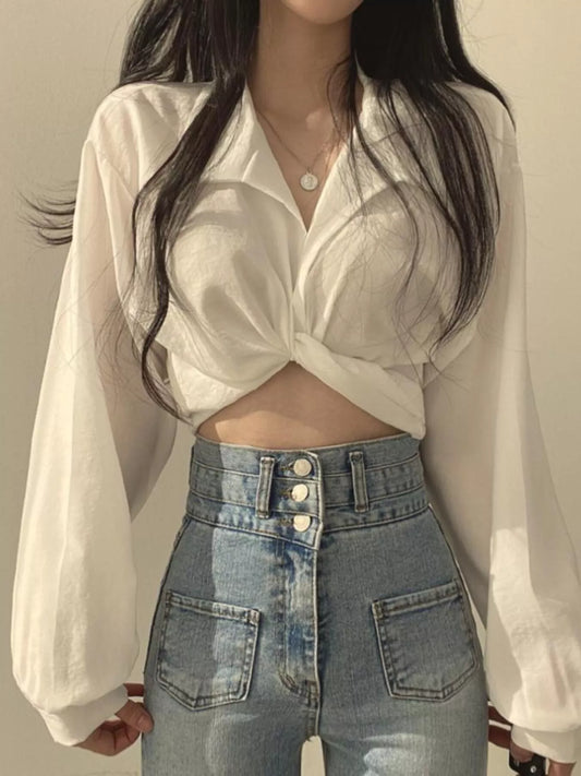 Twisted Front Long Sleeve Shirt