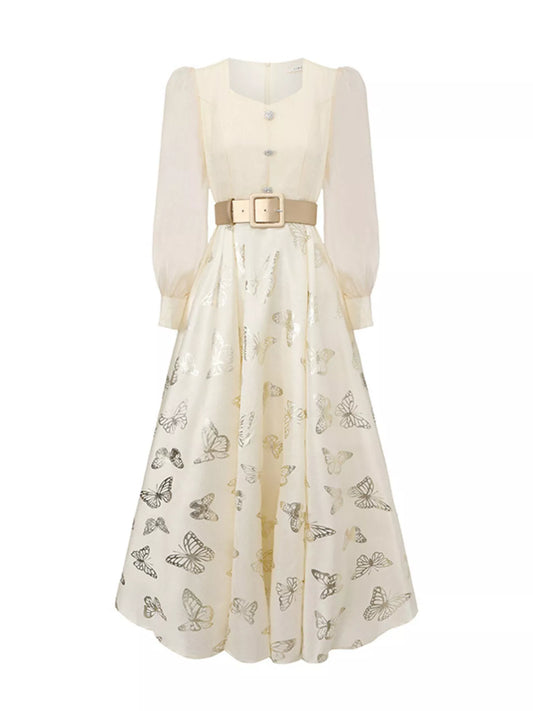 Butterfly Print Puff Sleeve Dress
