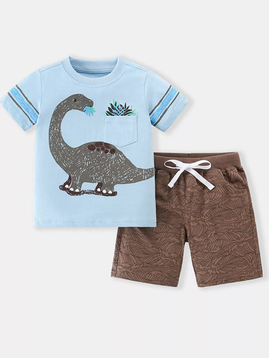Children's Dinosaur Round Neck Top and Shorts Set