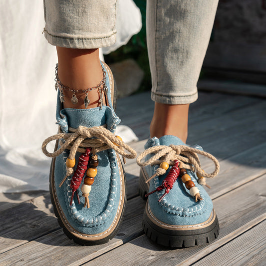 Beaded Lace-Up Loafers
