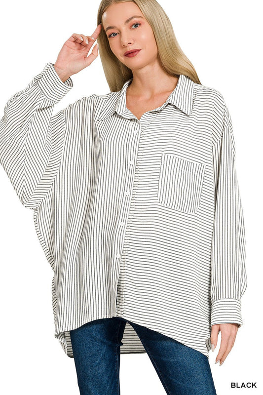Zenana Woven Stripe Button Down Shirt