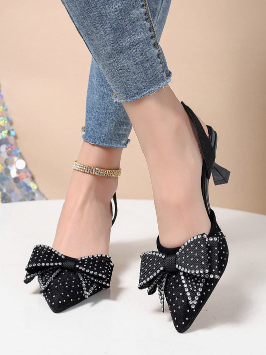 Rhinestone Bowknot Slingback Pumps