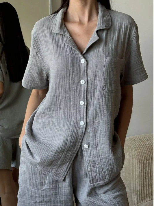 Button Up Short Sleeve Shirt and Shorts Set