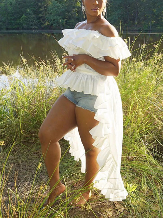 Ruffle Off-Shoulder High-Low Blouse