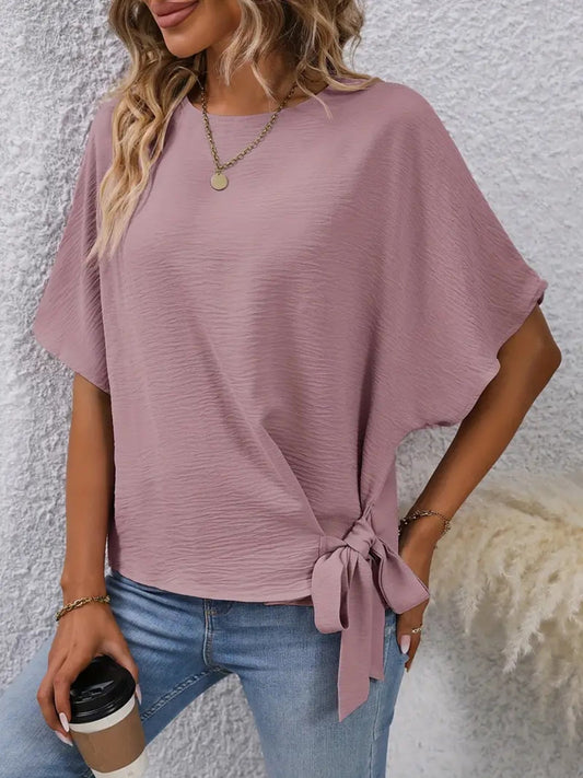 Tied Round Neck Half Sleeve Blouse