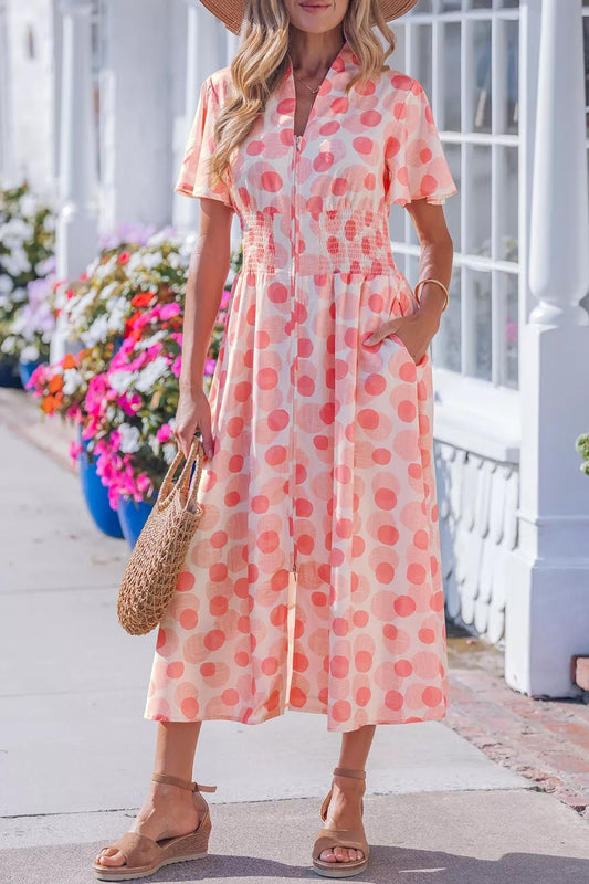 Polka Dot Puff Sleeve Midi Dress