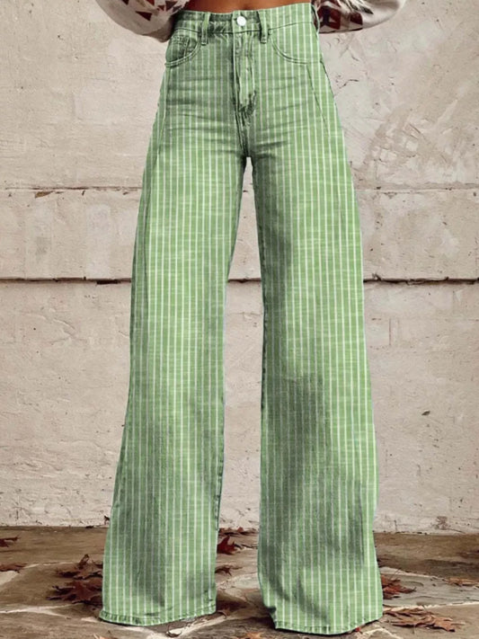 Striped High-Waisted Wide Leg Jeans