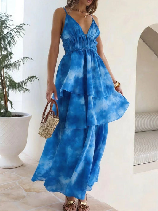 Tie-Dye Ruffled Layered Maxi Dress