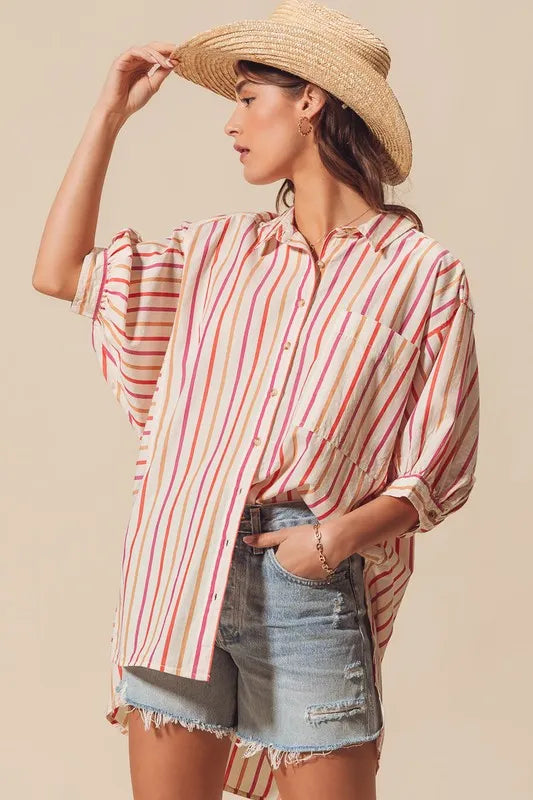 SO ME Multicolored Stripe Button Down Shirt