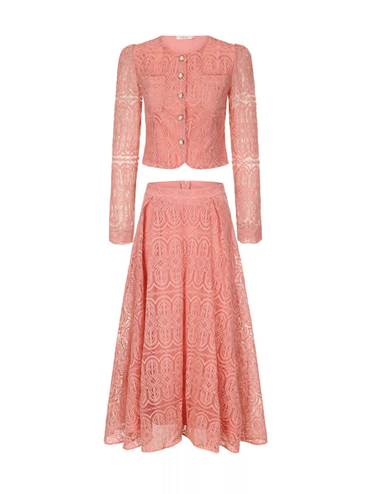 Embroidered Long Sleeve Top and Skirt Set