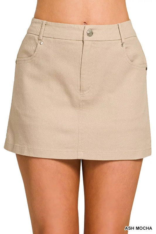 Zenana Cotton Twill Lined Mini Skirts