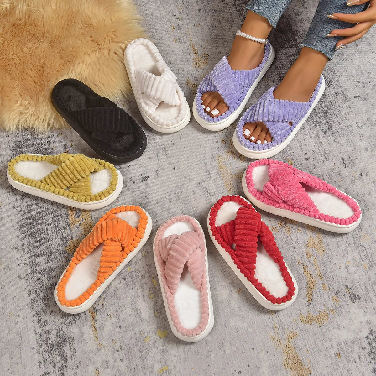 Crisscross Open Toe Platform Slippers