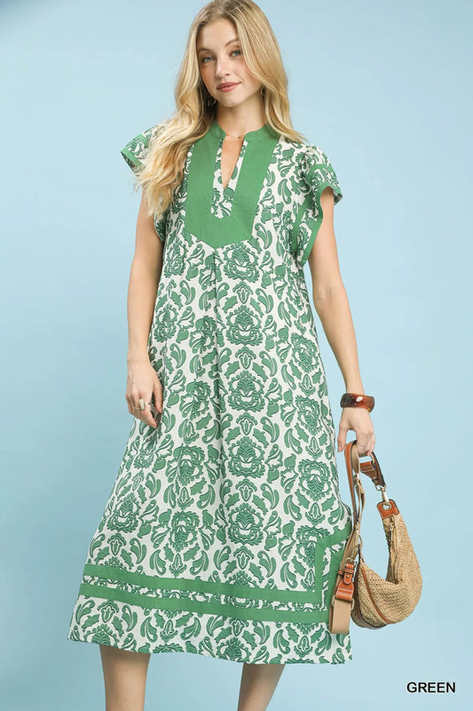 Umgee Abstract Two Tone Print Midi Dress