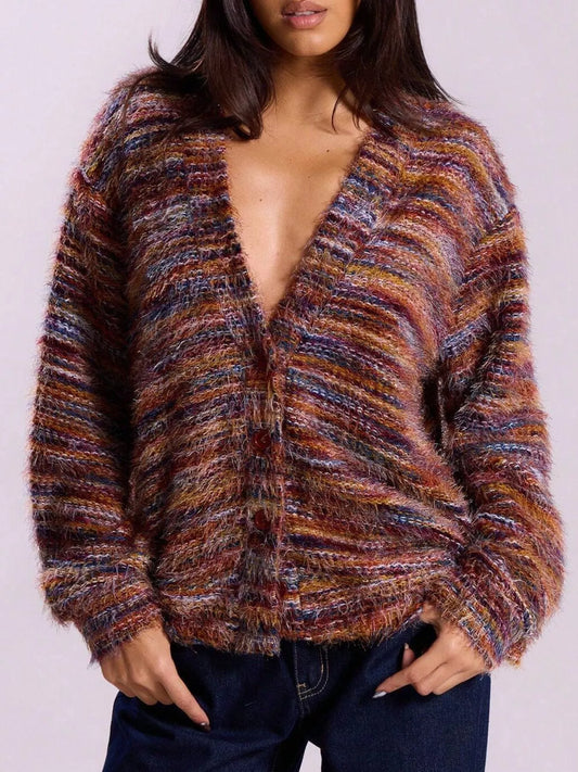 Textured Knit Button-Down Cardigan