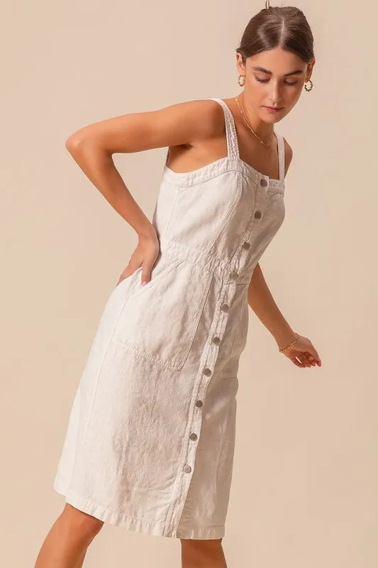 SO ME Button Down Pocket Front Pinafore Dress