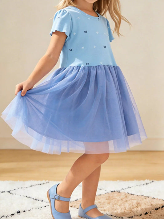 Children's Butterfly Round Neck Tulle Dress