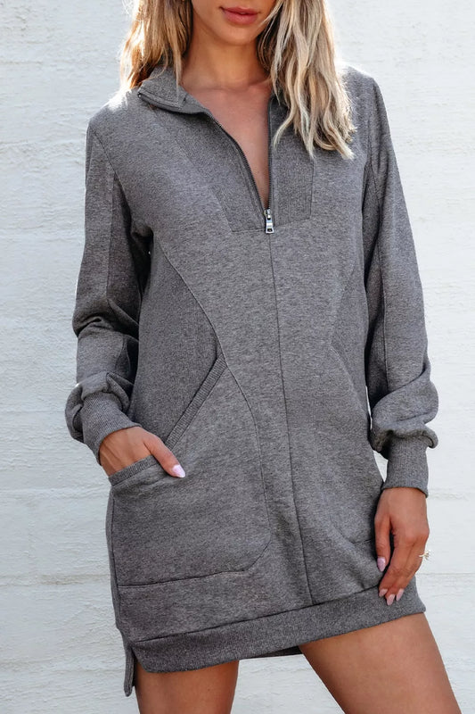 Zip Front Long Sleeve Sweatshirt Dress