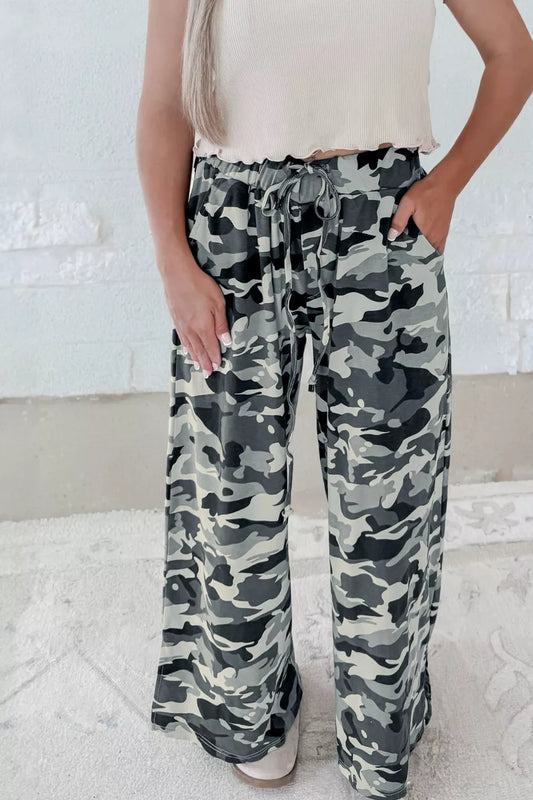 Camouflage Print Drawstring Casual Pants