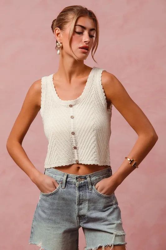 SO ME Chevron Pattern Buttoned Front Lightweight Tank Top