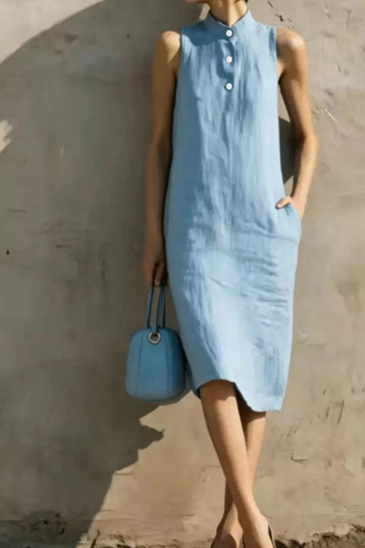 Casual Sleeveless Button Detail Midi Dress