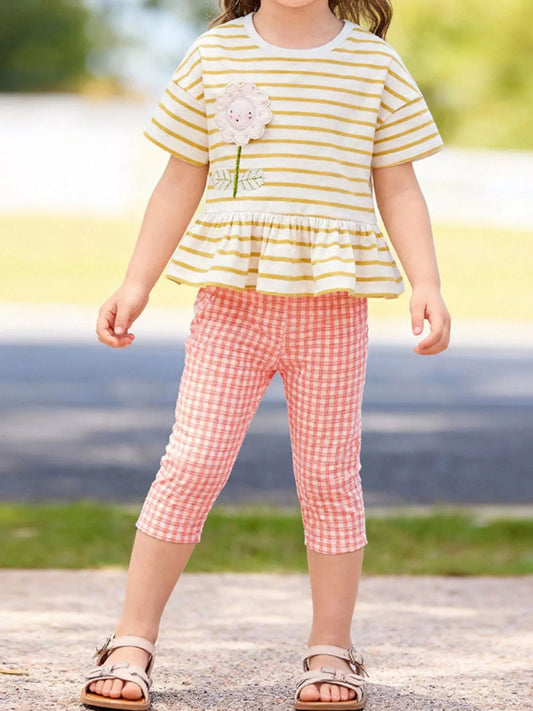 Children's Striped Top & Gingham Capri Set