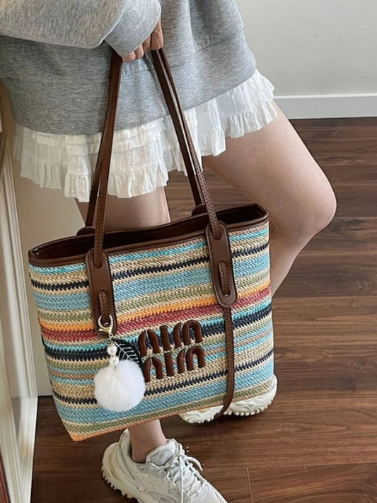 Striped Woven Shoulder Bag