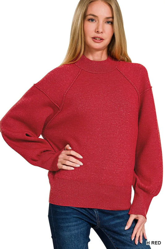 Zenana Viscose Mock Neck Exposed Seam Sweater