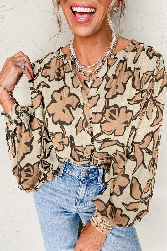Floral Print Button-Down Long Sleeve Shirt