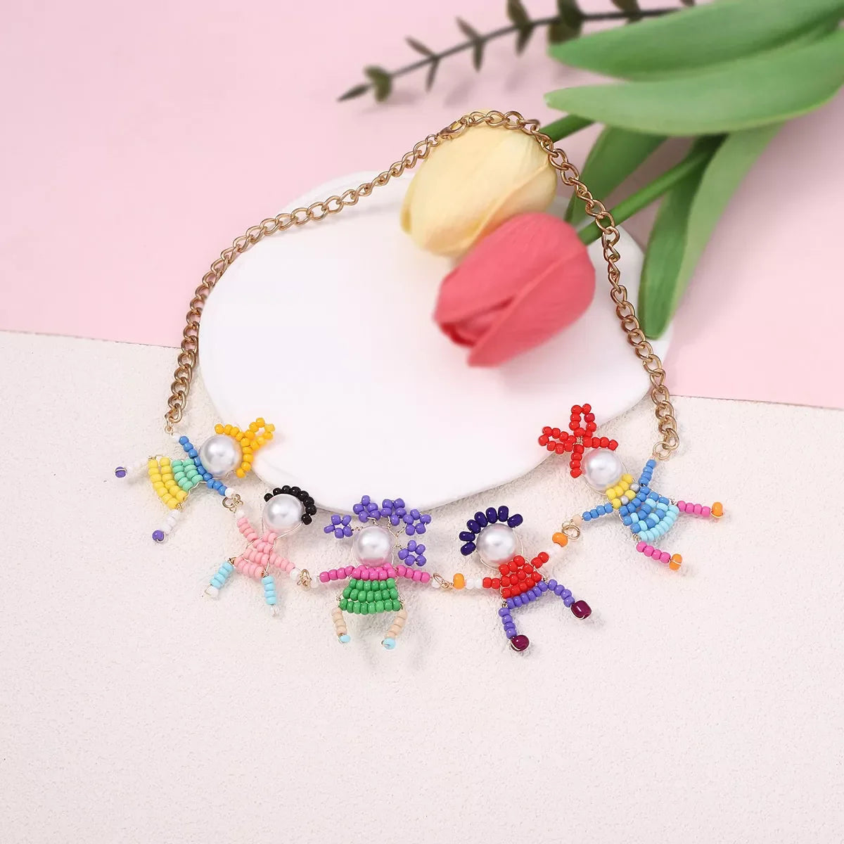 18K Gold-Plated Bead Charm Necklace