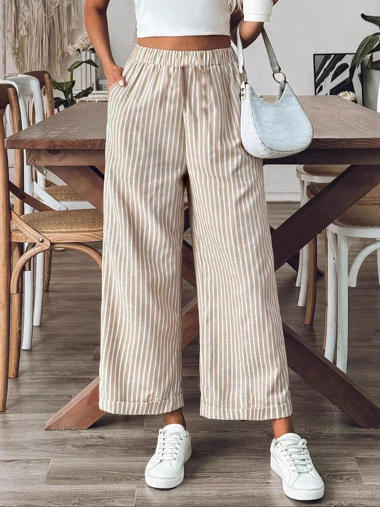 Striped High-Waisted Wide Leg Pants