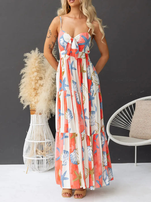 Printed Spaghetti Strap Maxi Dress with Pockets