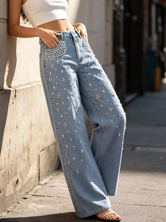 Embellished Wide-Leg Jeans