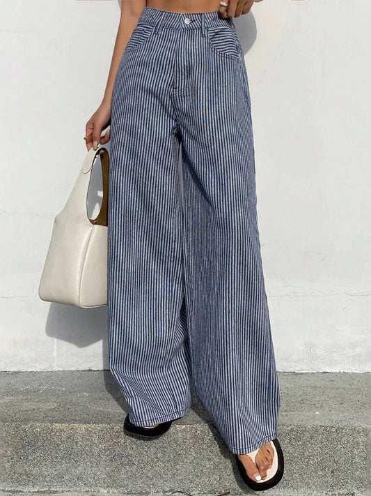 Striped Wide-Leg Jeans