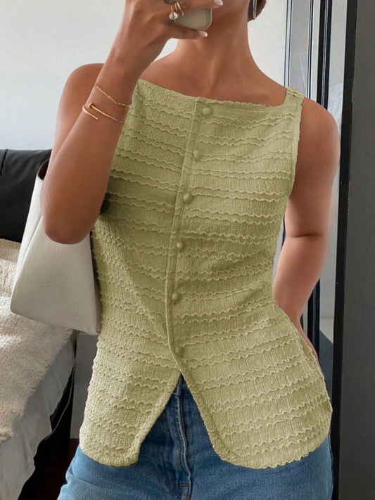 Textured Button-Front Tank