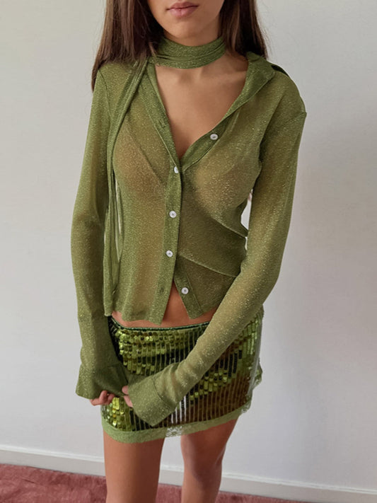 Button Up Shirt with Scarf