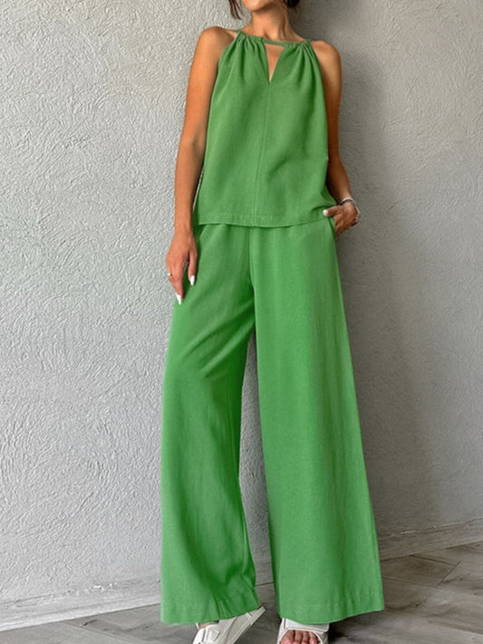 Cutout Tank and Wide Leg Pants Set
