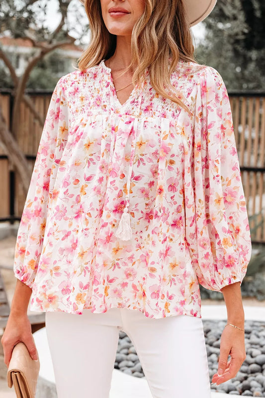 Floral Print Tie-Neck Blouse