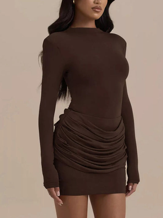 Mock Neck Ruched Bodycon Mini Dress