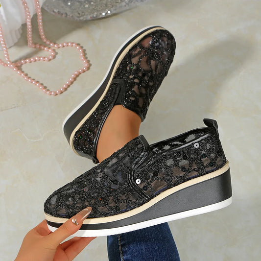 Mesh Platform Wedge Slip-Ons