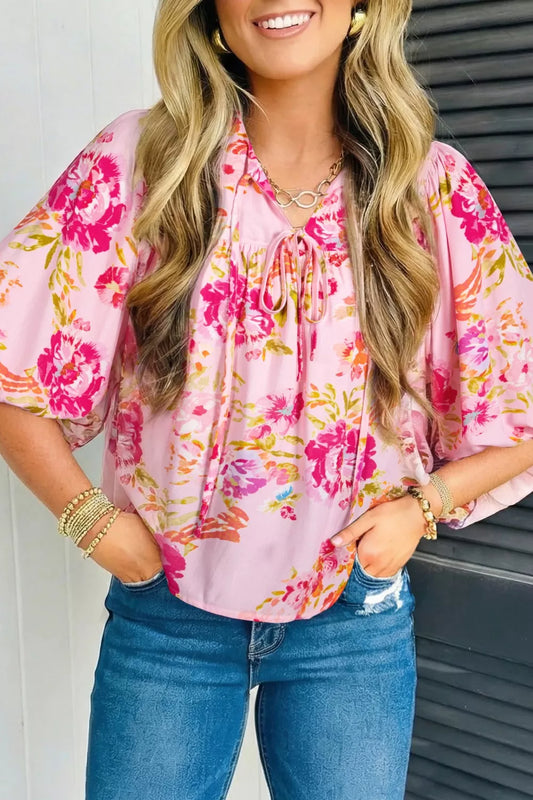 Floral Tie Neck Blouse