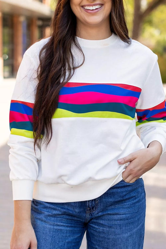 Contrast Striped Round Neck Top