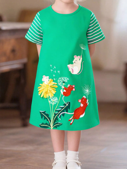 Children's Mouse & Dandelion Embroidered Dress