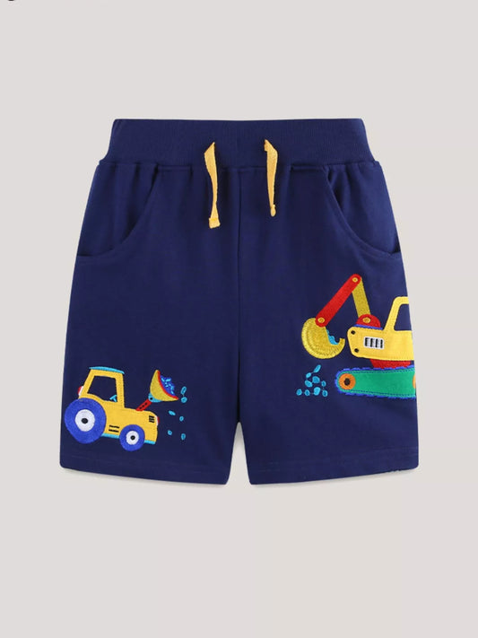 Children's Embroidered Construction Vehicle Shorts