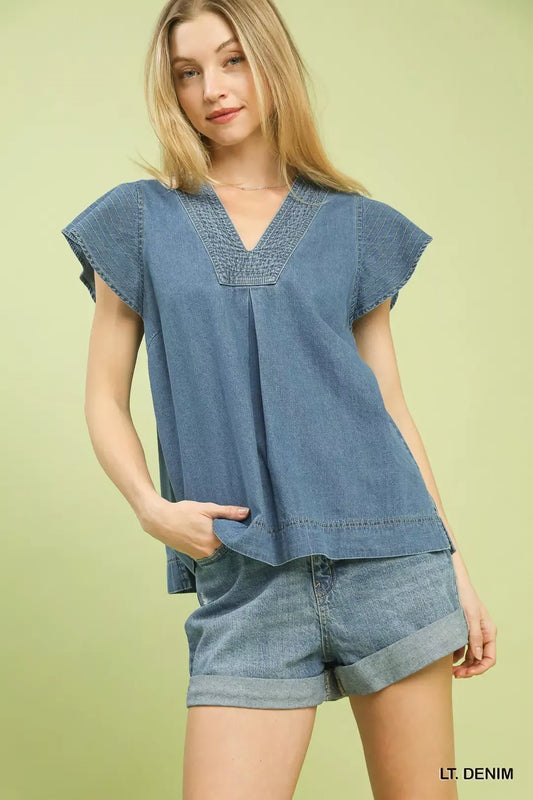 Umgee Cap Sleeve Denim Top