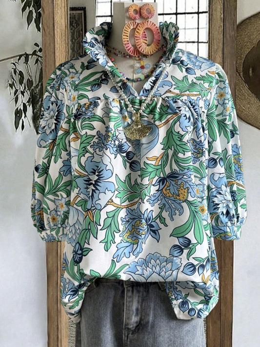 Floral Print Half Sleeve Blouse