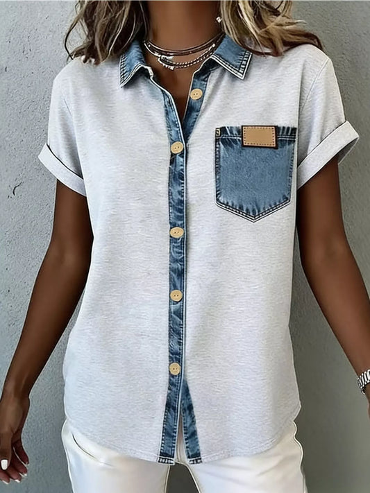 Denim Trim Short Sleeve Shirt