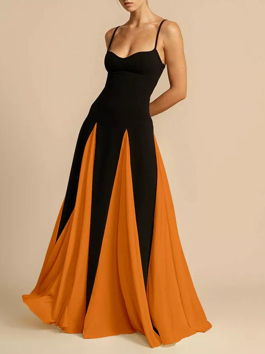 Two-Tone Flowing Maxi Dress