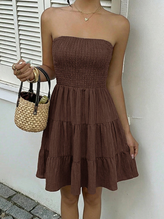 Smocked Strapless Tiered Ruffle Mini Dress