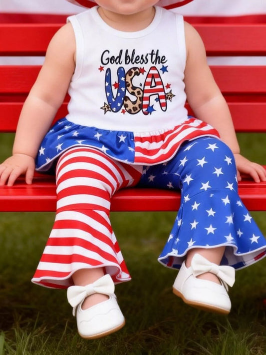 Children's Patriotic Tank and Pants Outfit Set with Hat