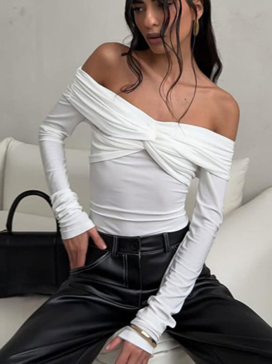 Twist Front Off-Shoulder Long Sleeve Top